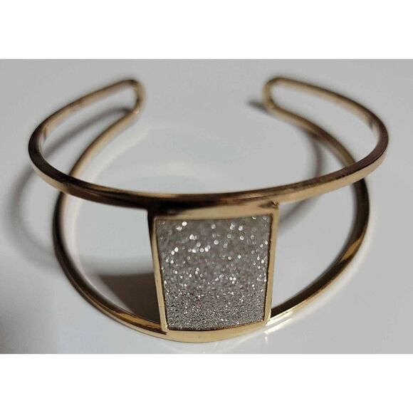 Gold Tone Rhinestone‎ Cuff Bracelet Dress Bling Rectangle Statement - Picture 8 of 10